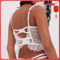 ราคา แอลดี เสื้อกล้ามซีทรูสําหรับผู้หญิง คอวีบินแขนลูกไม้มิ้มตัดยกทรง สีดํา สีขาว (53350816914)