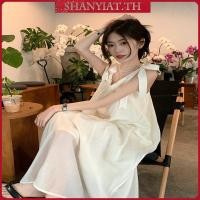 ราคา ชุดไปทะเล ชุดไปทะเลs ริมทะเลวันหยุดสลิงกระโปรงสีขาว 2025 ใหม่สไตล์ฝรั่งเศสคนตัวเล็กแขนกุดกระโปรงยาวฤดูร้อนชุดเชือกแขวนคอ (47701134573)