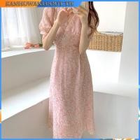 ราคา xixilixiaojie เดรสผ้าชีฟองคอวีลายดอกไม้เอวบางสไตล์เกาหลี (52550821818)