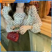 ราคา ใหม่ เสื้อเชิ้ต ผ้าชีฟอง คอสี่เหลี่ยม ลายจุด ทรงหลวม สไตล์เกาหลี (42823076286)