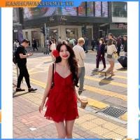 ราคา ชุดไปทะเลs ชุดไปทะเล สาวร้อนหวาน Pure Desire สไตล์ชุดสลิงสีแดงหญิงฤดูร้อนภาษาฝรั่งเศสคํา High End Sense เอวแคบ Slimmer ดูกระโปรงสั้นขนาดเล็ก (27593555419)