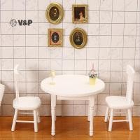 ราคา V P 1 12 เฟอร์นิเจอร์บ้านตุ๊กตาจิ๋วสีขาวเก้าอี้โต๊ะรับประทานอาหารไม้ของเล่นโมเดล (47651100192)