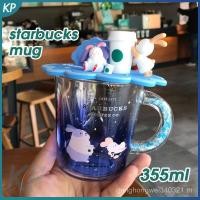 ราคา Starbuck Cup Glass Mug with Cover 355ml Mid Autumn Moon Rabbit Gradient Blue Handle With Drill Household Coffee Cup Water Bottle GYTK (41263581830)