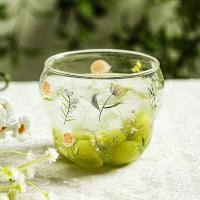 ราคา Breeze Cup 500ml 17 ounces Plant Pattern Glass Yogurt Cup Large Matcha Glass Cup Water Cup Flower Glass Cup Heat Resistant Breakfast Cereal Cup BQRV (43316717430)