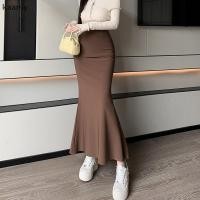 ราคา ปลอกเอวสูง สไตล์เกาหลี สำหรับผู้หญิง สีทึบ กระโปรงทรงหางปลา (52700478323)