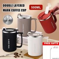 ราคา แก้วกาแฟพกพา แก้วเก็บความร้อนสุญญากาศ ความจุขนาดใหญ่ ปากกว้าง สแตนเลส เก็บความร้อนได้ พร้อมหูจับและฝาปิด แก้วน้ำสองชั้น (52450369306)