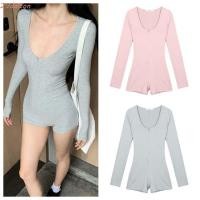 ราคา DALTON เสื้อแขนยาวเซ็กซี่ Hottie Girls สีเทาสีชมพูแขนยาว Jumpsuit กางเกงขาสั้น จั๊มสูทสไตล์เกาหลีสไตล์เกาหลี Vintage Solid Slim Fit ชุดบอดี้สูทลําลองกีฬา (50550908889)