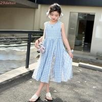 ราคา ดาลตัน เด็กลายสก๊อตชุด แขนกุดเจ้าหญิงเด็กตารางชุดยาว ระบายอากาศยาวสีฟ้าสีแดงรอบคอสาวเย็บปะติดปะต่อกันกระโปรงท่องเที่ยว (55800716963)