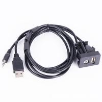 ราคา CarACC ทนทาน Dash Flush Mount USB พอร์ต 3 5 มม AUX USB สายต่อพ่วงแผงยึดแจ็คหูฟัง (2699118374)