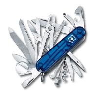 ราคา VICTORINOX SwissChamp Translucent Blue Swiss Army Knife Multi Tool Ideal for Disaster Preparedness Outdoor Activities Camping with Pliers Scissors and Magnifying Glass Equipped with 33 Functions Compa