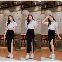 ราคา กระโปรงทรงเอยาว 32 34 36 ทรงเอยาวผ่าหน้า กระโปรงนักศึกษาผ้ายืดฮานาโกะเกรดดี มือ2 (55200919303)