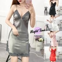 ราคา ชุดนอนเดรส ชุดนอนผ้าซาติน เนื้อผ้าดี กระโปรงบานผ้ามันลื่น ใส่สบายมากๆ N 326 (13101004003)