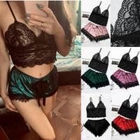 ราคา ราคาส่ง ชุดนอน ชุดนอนลูกไม้เซ็กซี่ซาติน ชุดนอนเซ็ท2ชิ้น ผ้ามันลื่นใส่สบาย N 061 (6081296147)