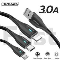 ราคา Hensawa สายชาร์จเร็ว 3A USB to Micro Type c 1m หนาพิเศษ รุ่น US3098 สายPVC สีดำ 1 เมตร ทนทาน Fast Charge Cable Sync (28606498238)