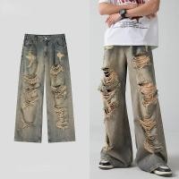 ราคา กางเกงยีนส์ขาดอินเทรนด์ฤดูใบไม้ผลิสําหรับวัยรุ่น กางเกงขายาวทรงตรงถุงลําลอง (26829374537)