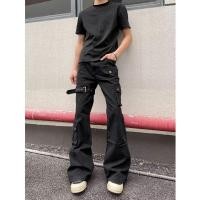 ราคา zerotogue กางเกงยีนส์ผู้ชาย American Retro High Street Black Design Lace Up Stitching Trousers (41055150019)