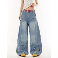 ราคา กางเกงยีนส์อเมริกันย้อนยุคสำหรับผู้ชาย ปักลายการ์ตูน สไตล์ลำลองหลวมๆ (43909988303)