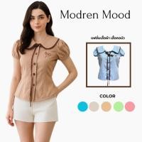 ราคา เสื้อเชิ้ตแฟชั่นผู้หญิงคอบัวสุดน่ารัก ลายทางอ่อนและลายยตาราง แขนตุ๊กตา แต่งโบว์สไตล์เกาหลีหวานละมุน (42924134012)