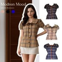 ราคา พร้อมส่ง เสื้อลายสก็อตคอบัว แขนพอง แต่งโบว์สไตล์เกาหลีหวานละมุน ถ่ายรูปขึ้นกล้องมาก (26993307187)