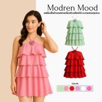 ราคา เดรสสายเดี่ยวผ้าเปลือกไม้ แต่งระบายกุหลาบทั้งชุด สไตล์เกาหลีหวานละมุน มีหลายสีให้เลือก (41822151386)