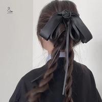 ราคา HSSL สีดํา Camellia Bow Ribbon Hairpin กิ๊บติดผมฝรั่งเศสผู้หญิง Girly High end Elegant Hair Up Top Clip Mourning Funeral เครื่องประดับผม MCL7717 (51250584675)