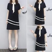 ราคา ชุดกระโปรงทรงเอชีฟองสไตล์เกาหลี คอตุ๊กตา สีดำ (44024353836)