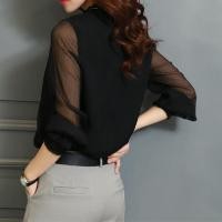 ราคา เสื้อลูกไม้แขนยาวสำหรับผู้หญิง ทำจากผ้ากอซและชีฟอง ทรงคลายๆ (43624551114)