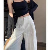 ราคา กางเกงขาป่องลายทางสำหรับผู้หญิง สีขาว แบบเอวสูง ผ้าลินินเนียนนุ่ม สไตล์เรียบร้อย (44361398568)