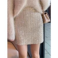 ราคา กระโปรงสั้นเอวสูงผ้าขนสัตว์เงางามสำหรับผู้หญิง ฤดูใบไม้ร่วงและฤดูหนาว ออกแบบมาเพื่อให้มีลายปักเลื่อม และเน้นสรีระสะโพกอย่างสวยงาม (42518085325)