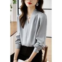ราคา เสื้อชีฟองด้านบนสำหรับผู้หญิง สไตล์ฮ่องกงเรียบหรู ออกแบบเป็นคอวี มั่นใจในเนื้อผ้าซาตินนุ่มละมุน (43371921055)