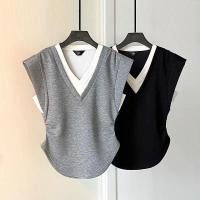 ราคา เสื้อกั๊กและเสื้อยืดสำหรับผู้หญิง สไตล์ยุโรป แบบสวมใส่ด้านนอก คอวีคล้องใจ (43017180585)