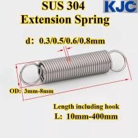 ราคา KJC TZLH 304 สแตนเลส สปริงแรงดึงพร้อมตะขอ สปริงแรงดึง WD0 3mm 0 5mm 0 6mm 0 8mm OD3mm 8mm L10mm 400mm สปริงแรงดึง (41401206889)