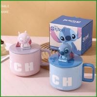 ราคา Siy7 Stitch Angel การ์ตูนน่ารักแก้ว 3D ตุ๊กตาถ้วยเซรามิคพร้อมฝาปิด 450ml ถ้วยน้ําคู่ (29773157137)