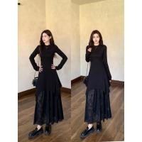 ราคา ชุดเดรสคอกลมสีดำแบบเข้ารูป ดีไซน์ลูกไม้หรูหรา สไตล์เรโทร (41171095375)