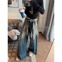 ราคา กางเกงยีนส์ขากว้างหลวม ลายสก็อต ปี 2025 ม่านก้นถอดได้ (40271079077)