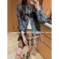 ราคา แจ็คเก็ตยีนส์สีน้ำเงินสำหรับทำงาน สไตล์วินเทจ คอออกแบบแบบวงกลม (50851324943)