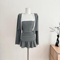 ราคา Ribbed Lapel Polka Dot Patchwork เดรสเกาะอกและเสื้อคลุมคาร์ดิแกน (44550893829)