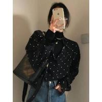 ราคา วินเทจสไตล์เฮปเบิร์นปกสีบล็อกลายจุดดีไซน์หลวมสบาย ๆ เสื้อเชิ้ตแขนยาวอเนกประสงค์สําหรับผู้หญิง (44800883879)