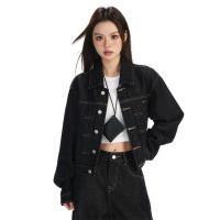 ราคา แจ็คเก็ตยีนส์สั้นผูกหลังปกสีดําทองสีเข้มของผู้หญิงติดกระดุมสไตล์ใหม่สําหรับต้นฤดูใบไม้ร่วงจางทนย้อนยุคทันสมัยและใช้งานได้หลากหลาย (55650858822)