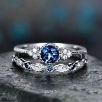 ราคา เซ็ตแฟชั่น 2 ชิ้น อเนกประสงค์ เพทายสีเขียวและสีฟ้า พลอยคริสตัล แหวนผู้หญิง เงิน เซอร์โคเนีย สำหรับแต่งงานและหมั้น เครื่องประดับ (42356413075)