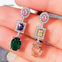 ราคา Fancyqube ต่างหูแฟชั่นหรูหราสําหรับผู้หญิงสีชมพู สีเหลือง เหลือง ฟ้า ขาว Cz (12337167295)