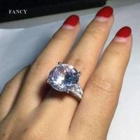 ราคา Fancy แหวนเงินแท้ 925 ประดับเพทาย สี่เขี้ยว สีขาว หรูหรา ของขวัญวันเกิด สําหรับผู้หญิง (22444937073)