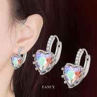 ราคา ต่างหู White Gold Plated Pink Crystal Charming Heart Leverback (29476064887)