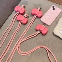 ราคา สวยสีชมพูโบว์สาว3งของเล่นซิลิโคนไนลอนตะขอโลหะสายโทรศัพท์ป้องกันการสูญหายพวงกุญแจสายคล้องแบบพกพานุ่มเชือกเส้นเล็กสายรัดข้อมือเชือก (29579158869)
