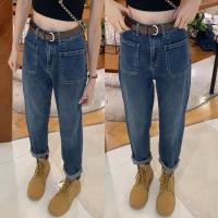 ราคา แฟชั่นกางเกงยีนส์เอวสูง ขากระบอกใหญ่ วินเทจ ผ้ายีนส์แท้ รุ่นกระเป๋าแปะด้านหน้า ทรงสวย มีครบไซส์ คุณภาพเกินราคา (23739718962)