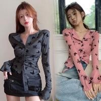 ราคา เสื้อยืด คอวี สีพื้น แขนยาว ดีเทลลายผีเสื้อ เข้ารูป เสื้อยืดผู้หญิง แฟชั่นฤดูร้อน สไตล์ใหม่ (43603340105)