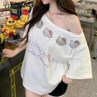 ราคา สีขาว kitty Hot Diamond ไหล่เฉียงแขนสั้นปิดไหล่ Loo (27387867003)