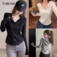 ราคา เสื้อยืดแขนยาวรัดรูป กระดุมใช้งานได้ขริง สาวอวบใส่ได้ สไตล์เกาหลี (43269374151)