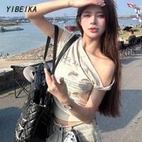 ราคา สไตล์อเมริกัน สาวฮอต ไหล่เอียง ลูกแมว การพิมพ์ เสื้อสั้น (27286943044)