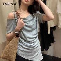 ราคา แฟชั่น สันทนาการ ไหล่เอียง จีบ เสื้อสั้น (27587220766)